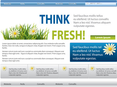 Blue-green website with flowers in grass