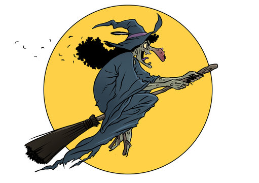 witch in broomstick colors