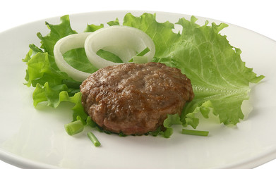 Meat rissole with lettuce on the plate