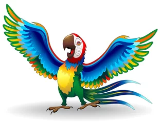Wall murals Draw Pappagallo Ara Cartoon-Funny Macaw Parrot-Vector