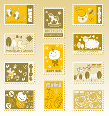 baby girl postage stamps  baby icons