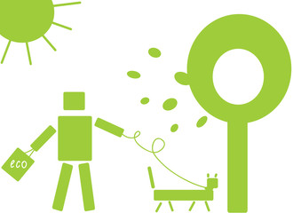 Robot and dog in the ecological green world