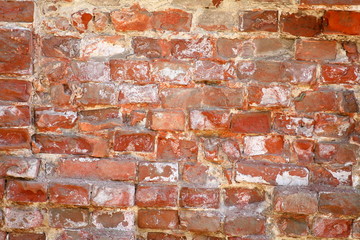 weathered stained old  red brick wall background