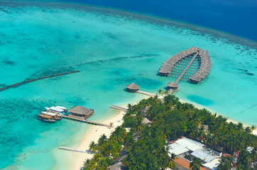 sky view of Maldives atoll island