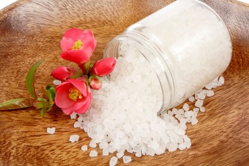 flowering quince and bath salt