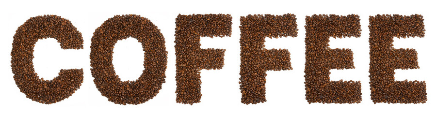 COFFEE shape made from coffee beans