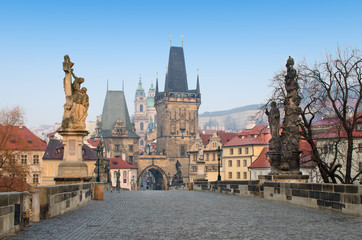 Fototapeta na wymiar Charles Bridge,sunrise,Small Quarter(Mala Strana),Bohemia,Prague