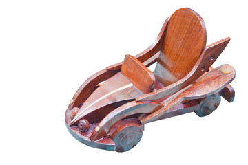 A handmade wooden car for keep object Isolate on white backgroun