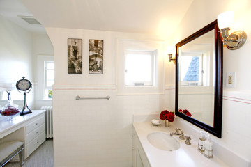 Fototapeta na wymiar Antique bathroom with white tiles