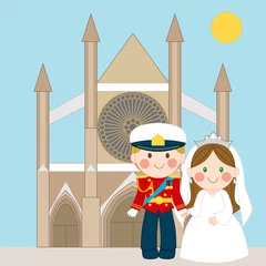 Crédence de cuisine en verre imprimé Chateau Prince et princesse devant l& 39 église après le mariage