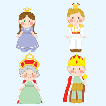 Set of four cute royal family characters