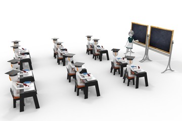 3d classroom with teacher and pupils