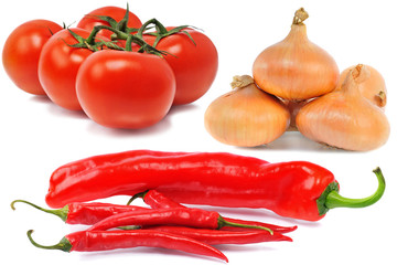 tomato, onions and red hot chili peppers