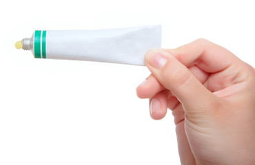 white tube with ointment isolated on a white background - obrazy, fototapety, plakaty