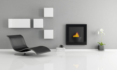 minimalist interior with fireplace