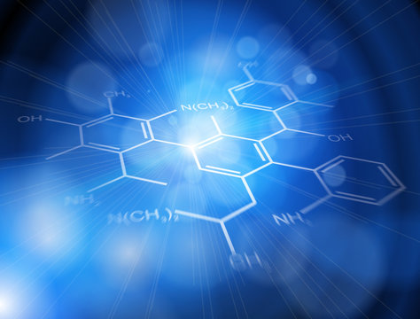 technology blue background: chemical formulas