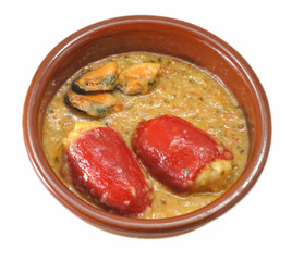 Pimientos rellenos de marisco.
