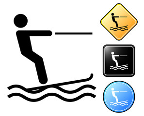 Water skiing pictogram and signs
