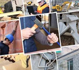 Collage showing construction work