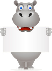 cute hippo and blank sign