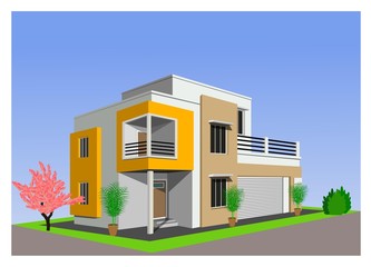illustration of modern home architecture against blue sky