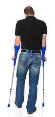 man with crutch