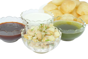 Closeup of mashed potato and chickpeas stuffing for panipuri