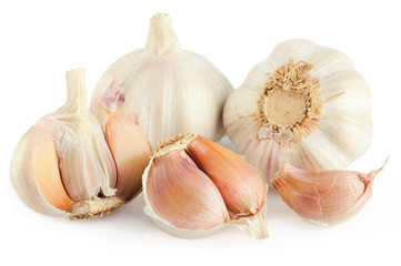 Spices: fresh garlic over white background