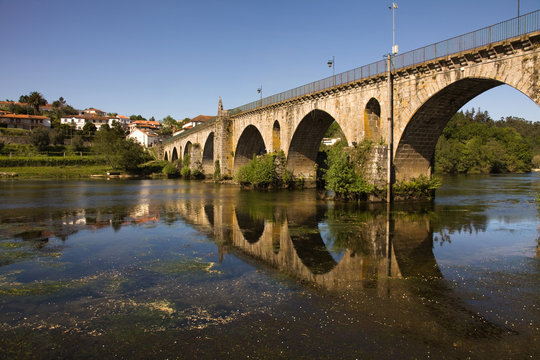 Beautiful Bridge of Ponte da Barca, ancient portuguese village,