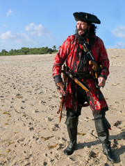 Full Length Costumed Pirate on the Beach