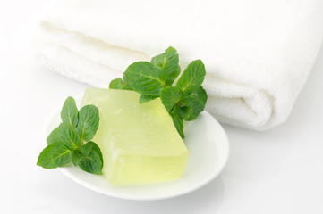 Handmade soap and towel