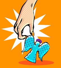 Pop art comic angel in female hand