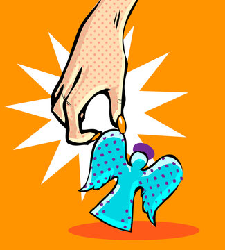 Pop art comic angel in female hand