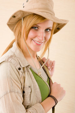 Safari Young Woman Wear Hat