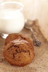 soft ginger cookie with glass of milk