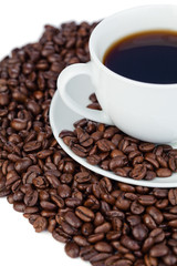 Cup of coffee and coffee beans
