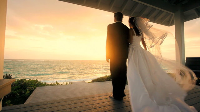 Island Wedding Couple at Sunset
