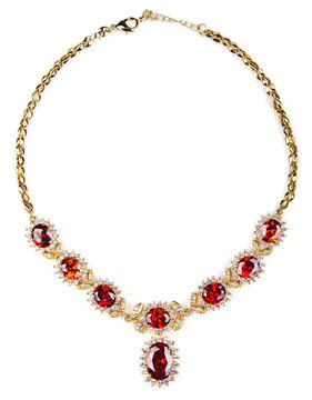 Gold Necklace With Gems Isolated