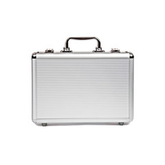 metallic suitcase on white background