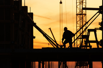 Construction site at sunset