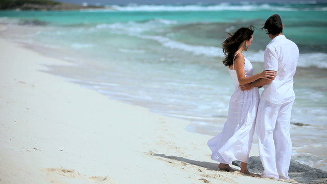 Happy Couple Enjoying Paradise Beach Vacation