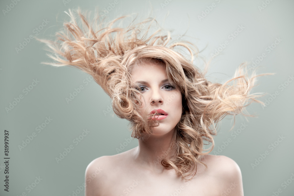 Wall mural fashion portrait curly blonde