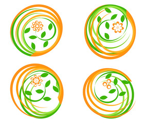 vector illustration of a set of a green icons with flower.