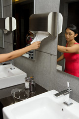 Women at hotel restroom