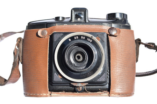 Old vintage camera isolated on a white background