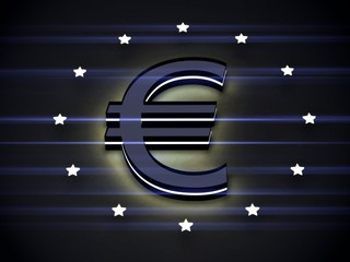 simbolo euro render 3d cristallo luce