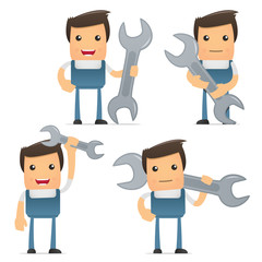 set of funny cartoon mechanic