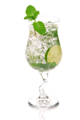 Green Fresh alcohol mojito cocktail in a cocktails glass