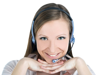 Beautiful customer service operator woman with headset