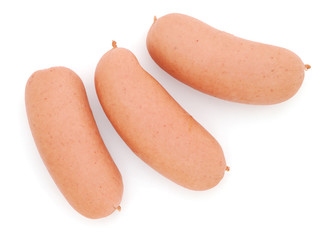 Three small sausages isolated on white background